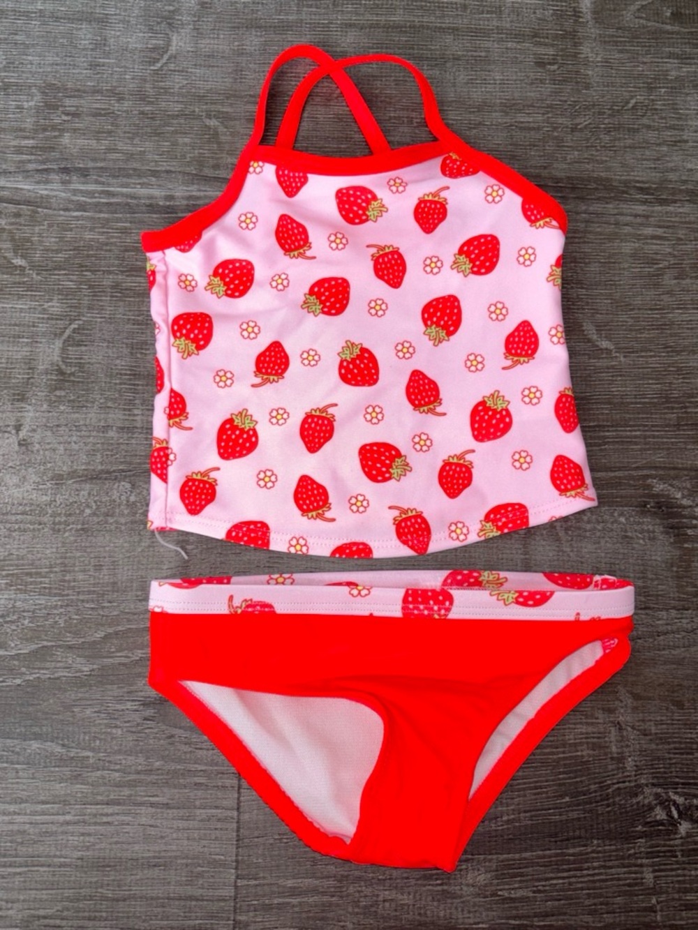 wonder nation Pink & Red Strawberry Tankini Swim Set